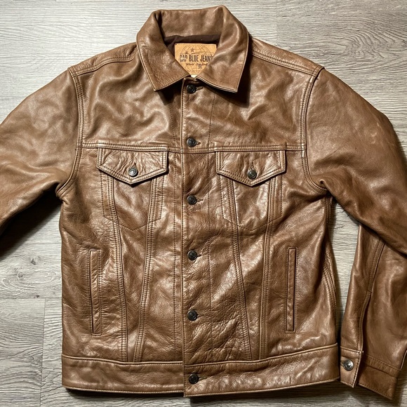 gap blue jeans leather jacket